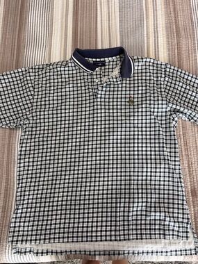 Glen Gate Men's Navy and White Check Polo Shirt